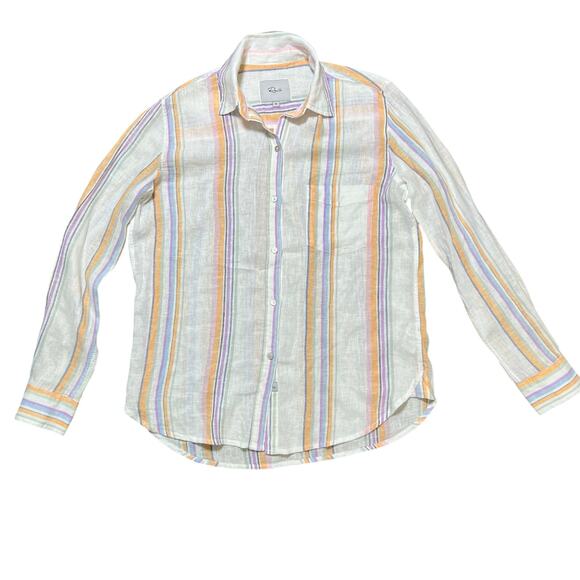 Rails Charli Shirt Merida Stripe Linen Blend Button Shirt Size XS. MSRP $178 - Picture 2 of 7